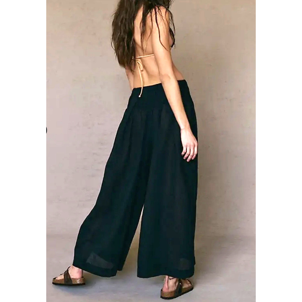 NWT Free People Rising Sun Pants- Smocked Elastic Waist Wide Leg - Size M - Picture 2 of 10